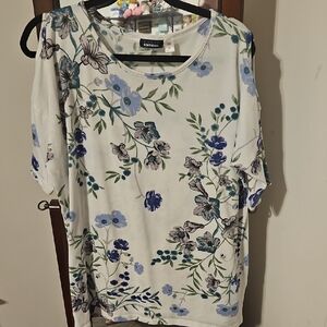 Floral Print Women's Top - White and Blue